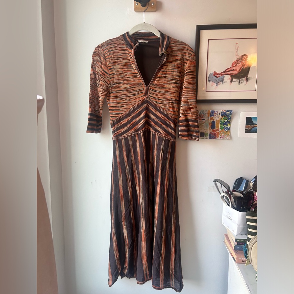 Karen Millen Striped Brown and Orange Midi Dress